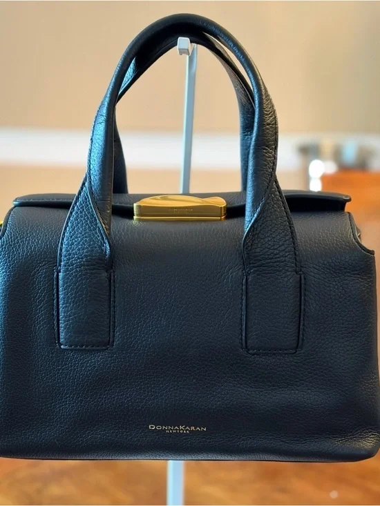 NWT Donna Karan Amagansett Black Leather Satchel w/ Jewelry like closure. - Picture 4 of 16